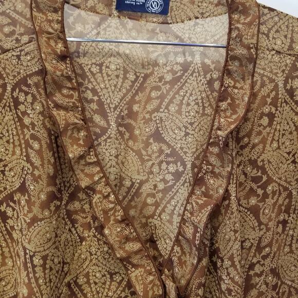 Sheer Blouse Brown Tan V- Neck  Tunic Top Plus Size 2X - Picture 8 of 11